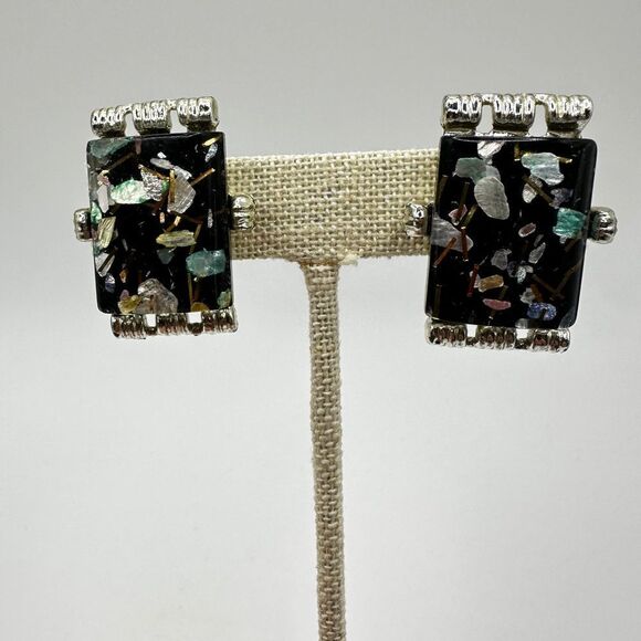 Vintage PAM Pamolina black "Confetti" Lucite Bracelet and Clip on Earrings set! - Picture 11 of 16